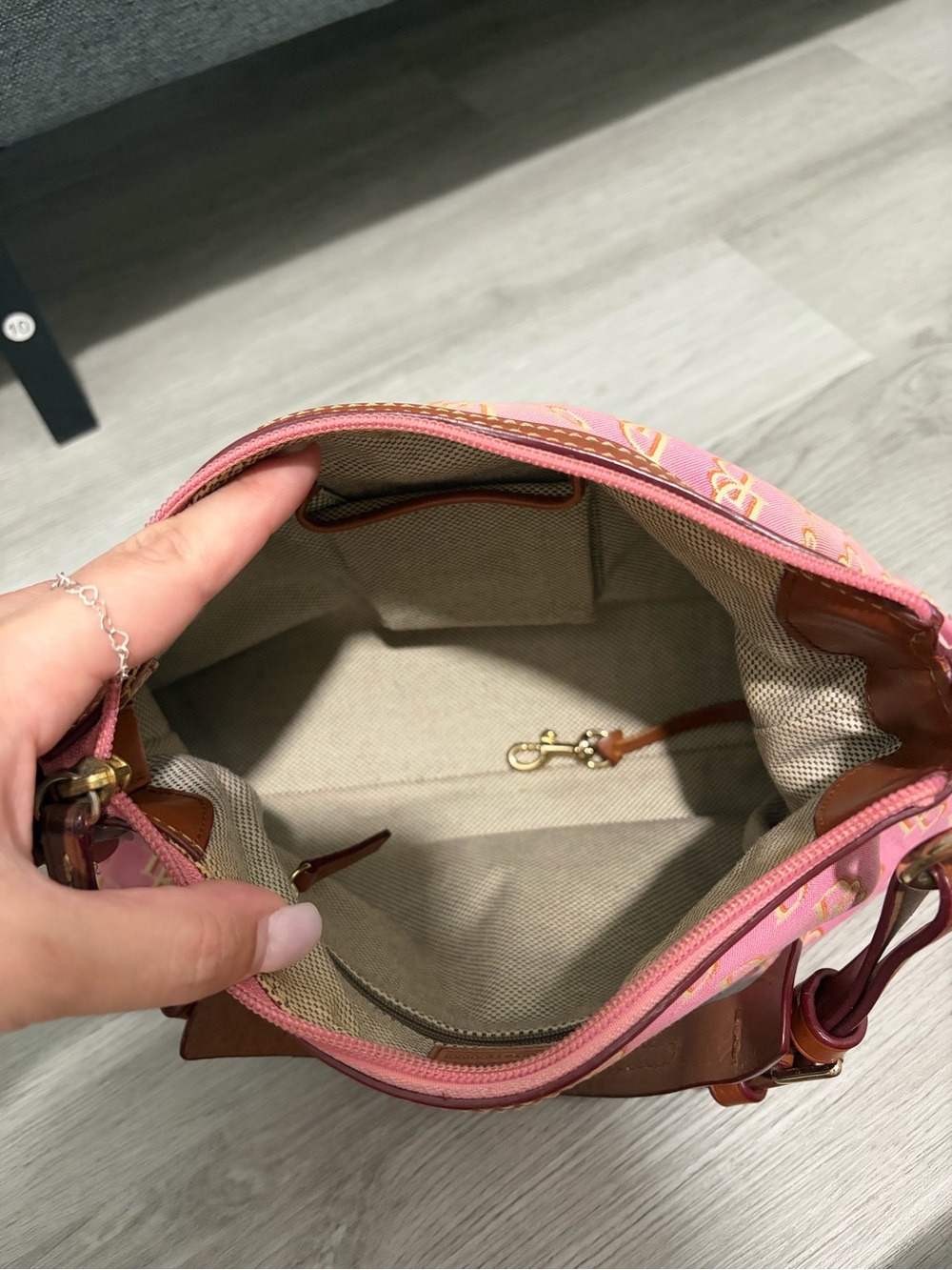 Dooney & Bourke Pink Logo Hobo with Brown Leather Trim - Picture 5 of 9